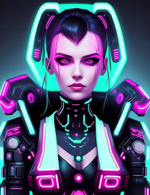 Wallpaper #Fe8FTZMBMN-XEVvVuT-n158 Premium AI Image Portrait of Futuristic Style Neon Cyberpunk Woman