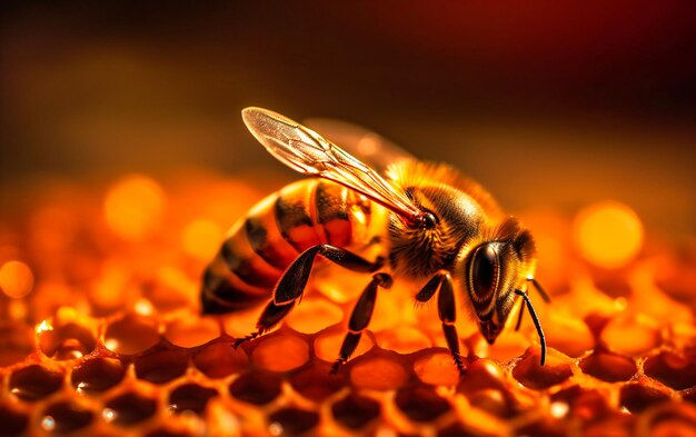 Wallpaper #9mdFCpMBSpphPi3-NNO0308 Premium Photo a Bee is Crawling on Some Honeycombs