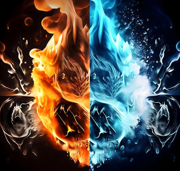 Wallpaper #uGeq85IBSpphPi3-JHaQ90 Premium AI Image Contrast Background Between Ice and Fire Painting
