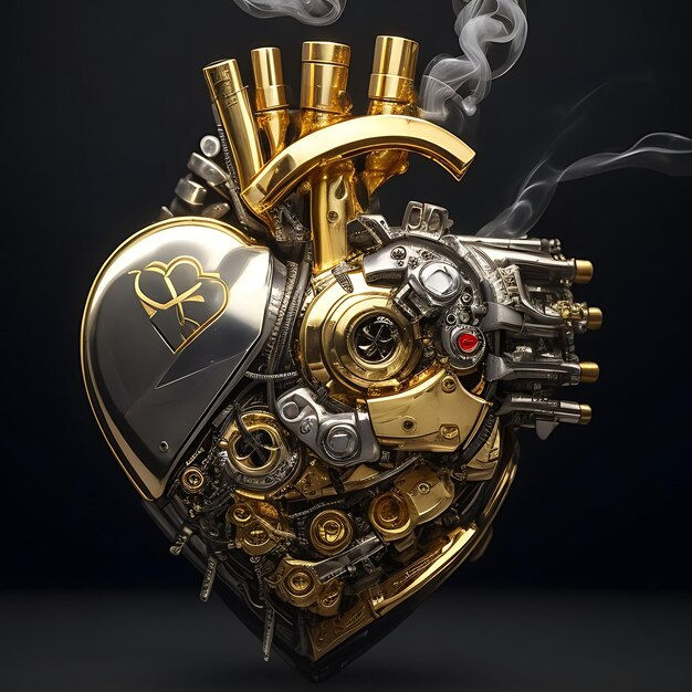 Wallpaper #SzuIb5cBSWmA-tzpLY-L66 Premium AI Image Gold and Silver Cyberpunk Heart Smoking Coming Out