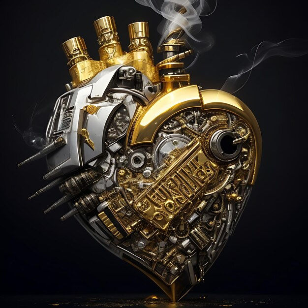 Wallpaper #SzuIb5cBSWmA-tzpLY-L73 Premium AI Image Gold and Silver Cyberpunk Heart Smoking Coming Out
