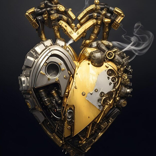 Wallpaper #SzuIb5cBSWmA-tzpLY-L72 Premium AI Image Gold and Silver Cyberpunk Heart Smoking Coming Out