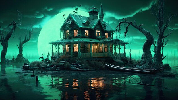 Wallpaper #FWcrDpMBSpphPi3-Remc248 Premium AI Image Halloween House Concept Art Scary House