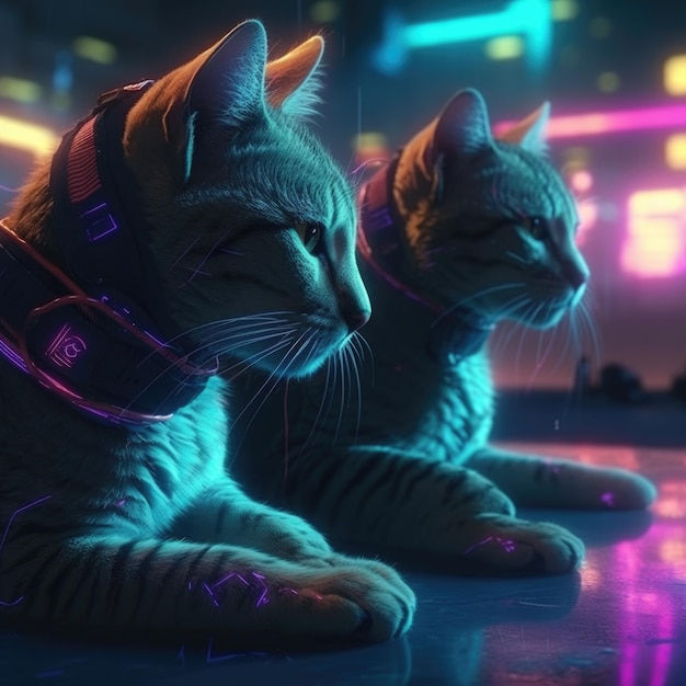 Wallpaper #F6UfMpMB0vj5YdARvNNx162 Premium AI Image Cyberpunk Cats Genrative AI