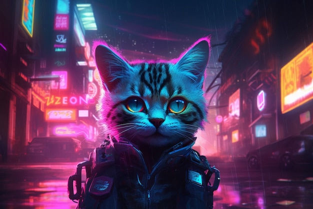 Wallpaper #F6UfMpMB0vj5YdARvNNx30 Premium AI Image Cyberpunk Cat Neon