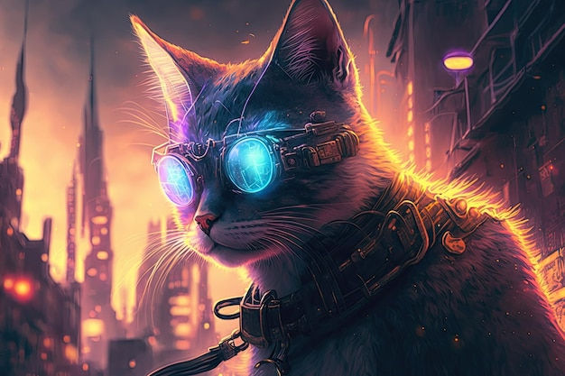 Wallpaper #F6UfMpMB0vj5YdARvNNx5 Premium AI Image a Cyberpunk Cat in a Futuristic Modern City