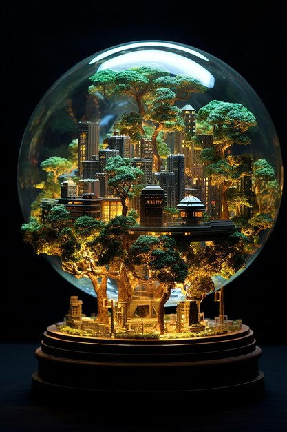 Wallpaper #jWdLE5MBSpphPi3-Rv-o37 Premium AI Image a Cyberpunk City a Miniature Scale with Bonsai and