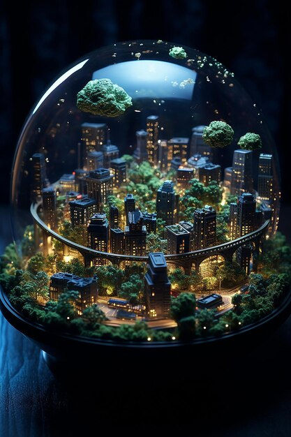 Wallpaper #jWdLE5MBSpphPi3-Rv-o55 Premium AI Image a Cyberpunk City a Miniature Scale with Bonsai and