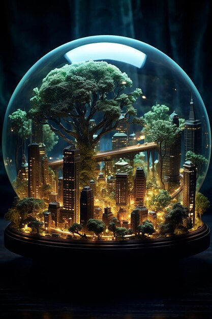 Wallpaper #jWdLE5MBSpphPi3-Rv-o26 Premium AI Image a Cyberpunk City a Miniature Scale with Bonsai and