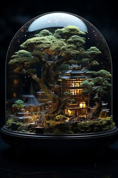 Wallpaper #jWdLE5MBSpphPi3-Rv-o9 Premium Photo a Cyberpunk City a Miniature Scale with Bonsai and