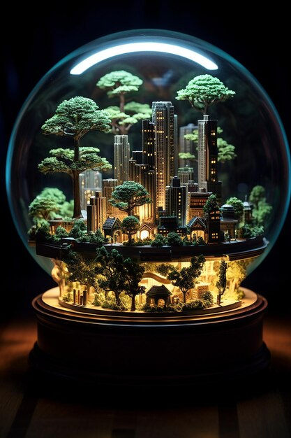 Wallpaper #jWdLE5MBSpphPi3-Rv-o51 Premium AI Image a Cyberpunk City a Miniature Scale with Bonsai and