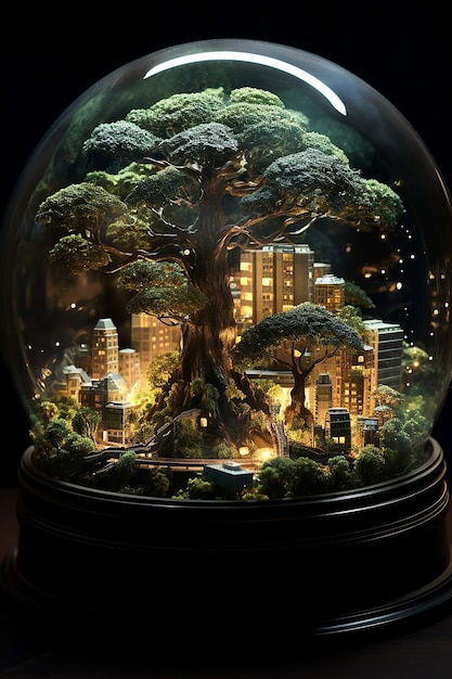 Wallpaper #jWdLE5MBSpphPi3-Rv-o14 Premium AI Image a Cyberpunk City a Miniature Scale with Bonsai and
