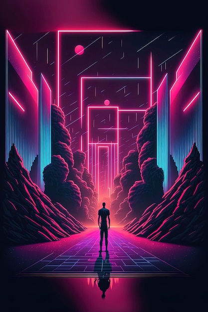 Wallpaper #khp8TpMB1yWOL4qgen0L62 Premium Photo Design in the Style of the 80s Futuristic Synthesizer