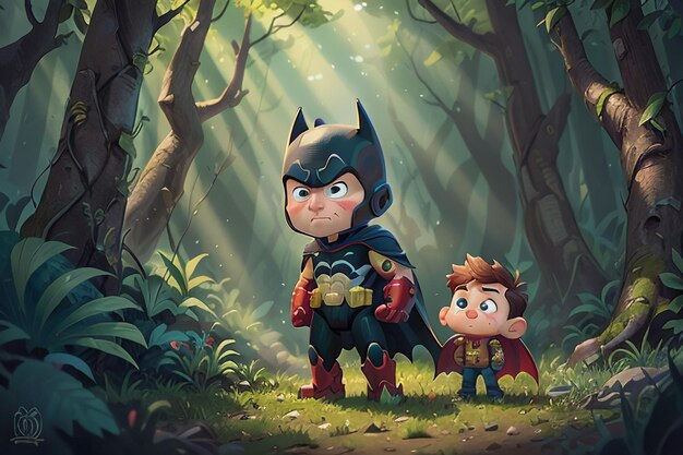 Wallpaper #tmh5I5MBSpphPi3-wjVf48 Premium AI Image Batman Superman Cartoon Cute Character Wallpaper