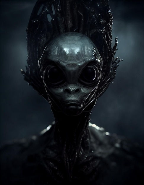 Wallpaper #Xbg5XJcB0bsTqiZT3Lma23 Premium Photo Bizarre Ancient Amphibian Grey Alien with Crest 3D