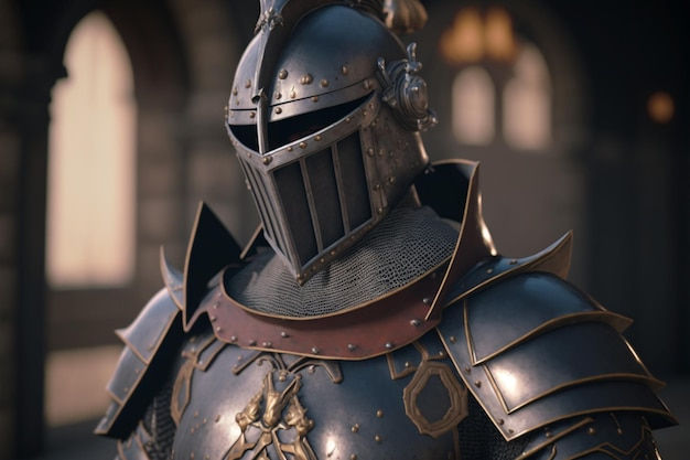 Wallpaper #uAMlZJMBpyOg8YnEhtaE29 Premium AI Image a Knight in a Dark Armor Stands in Front of a Building