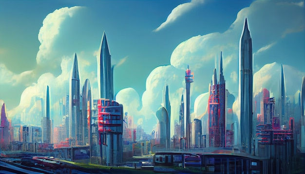 Wallpaper #A0J5PZMBOBpx0NhmQMUQ154 Premium Photo Futuristic City Concept Art Cityscape with Bright Neon
