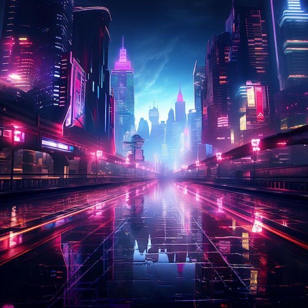 Wallpaper #aWjcHZMBSpphPi3-Yicj1 Premium AI Image Futuristic Cyberpunk Cityscape with Neon Lights