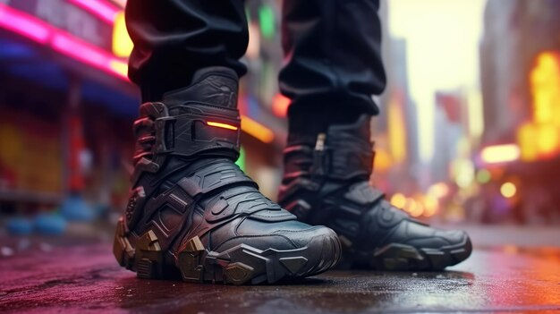 Wallpaper #u_-ya5MB3lSXT3zUG-iX272 Premium AI Image Futuristic Man Cyberpunk Shoes Extreme Environment