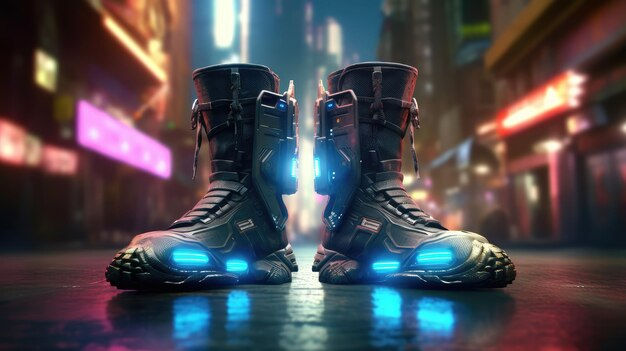 Wallpaper #u_-ya5MB3lSXT3zUG-iX257 Premium AI Image Futuristic Man Cyberpunk Shoes Extreme Environment