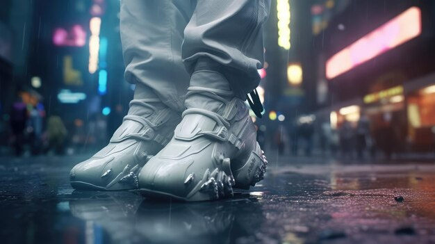Wallpaper #u_-ya5MB3lSXT3zUG-iX280 Premium AI Image Futuristic Man Cyberpunk Shoes Extreme Environment