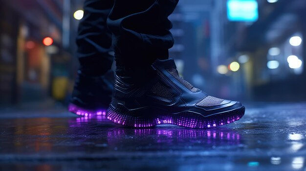 Wallpaper #u_-ya5MB3lSXT3zUG-iX253 Premium AI Image Futuristic Man Cyberpunk Shoes Extreme Environment