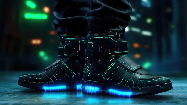 Wallpaper #u_-ya5MB3lSXT3zUG-iX267 Premium AI Image Futuristic Man Cyberpunk Shoes Extreme Environment