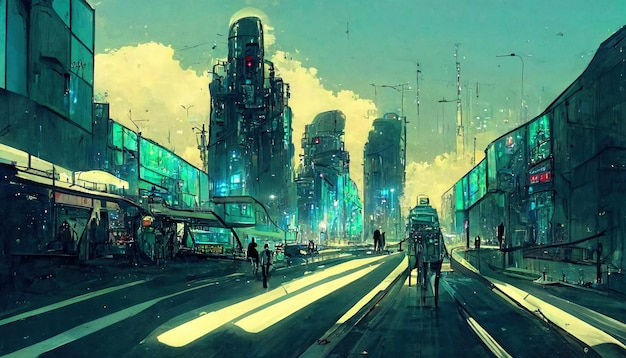 Wallpaper #RFjoM5MBzN9vxX340ToL205 Premium AI Image Futuristic Cyberpunk Landscape in Comic Manga Style