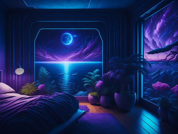 Wallpaper #EQM-YpMBpyOg8YnEZtLb188 Premium AI Image Futuristic Interior Room with Open View in
