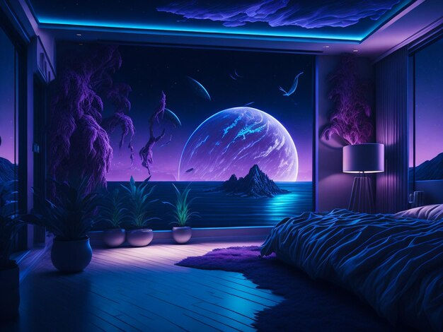 Wallpaper #EQM-YpMBpyOg8YnEZtLb189 Premium AI Image Futuristic Interior Room with Open View in
