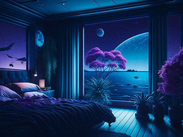 Wallpaper #EQM-YpMBpyOg8YnEZtLb208 Premium AI Image Futuristic Interior Room with Open View in
