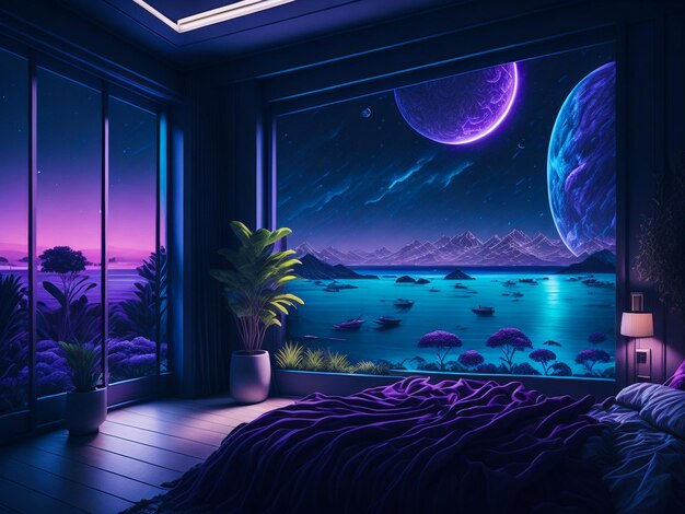 Wallpaper #EQM-YpMBpyOg8YnEZtLb222 Premium AI Image Futuristic Interior Room with Open View in