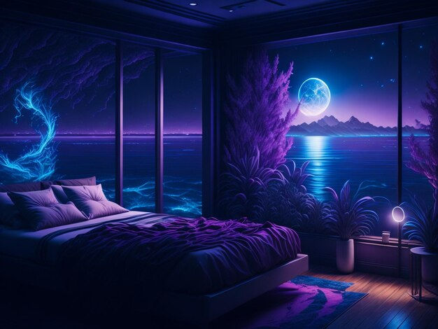 Wallpaper #EQM-YpMBpyOg8YnEZtLb243 Premium AI Image Futuristic Interior Room with Open View in