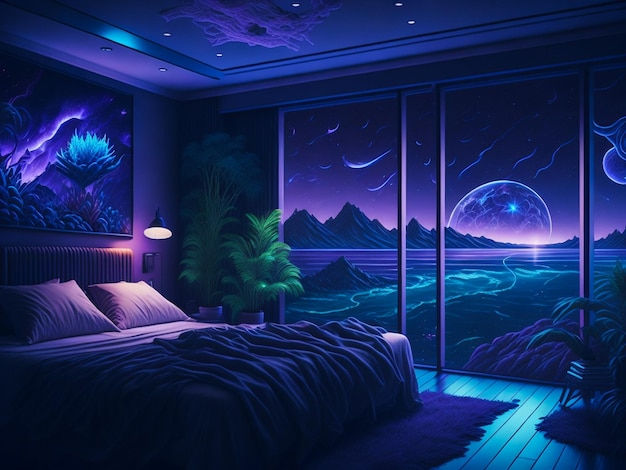 Wallpaper #EQM-YpMBpyOg8YnEZtLb211 Premium AI Image Futuristic Interior Room with Open View in