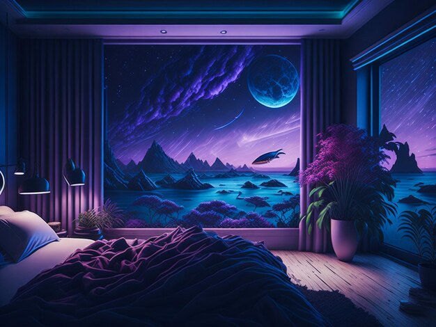 Wallpaper #EQM-YpMBpyOg8YnEZtLb226 Premium AI Image Futuristic Interior Room with Open View in