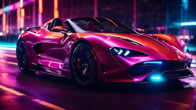 Wallpaper #aPRJOpMBKFX8bn3r73jg102 Premium AI Image Futuristic Luxury Car on Neon Highway Powerful