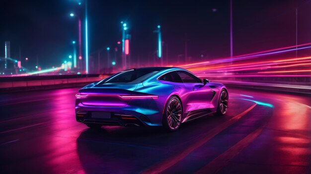 Wallpaper #aPRJOpMBKFX8bn3r73jg144 Premium AI Image Futuristic Luxury Car on Neon Highway Powerful