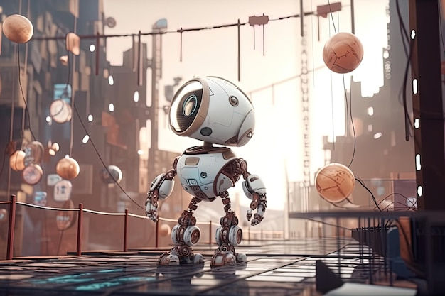 Wallpaper #q8kYjZcB-VVLIetlw2nT53 Premium AI Image Futuristic City with Robots on Street Generative AI
