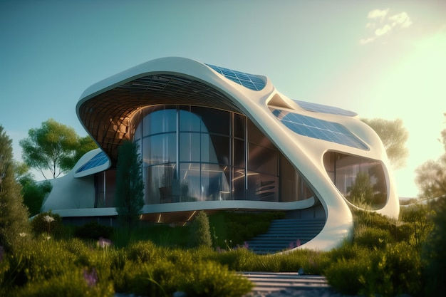 Wallpaper #jhmKHo8BtGB6xQ788nlI48 Premium AI Image Futuristic House with Solar Panels Generative AI