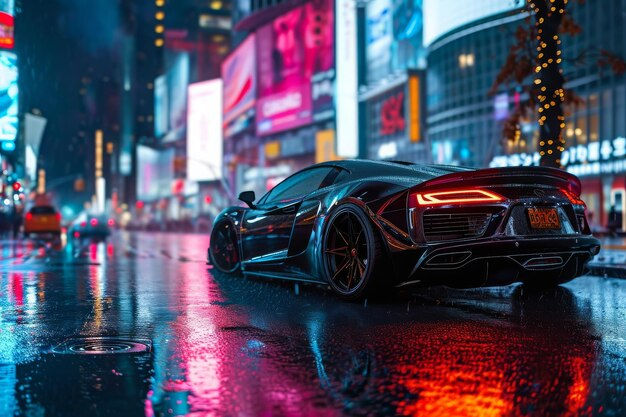 Wallpaper #JQOkYpMBpyOg8YnEA9Pv218 Premium Photo Futuristic Car Driving Down a City Street at Night a