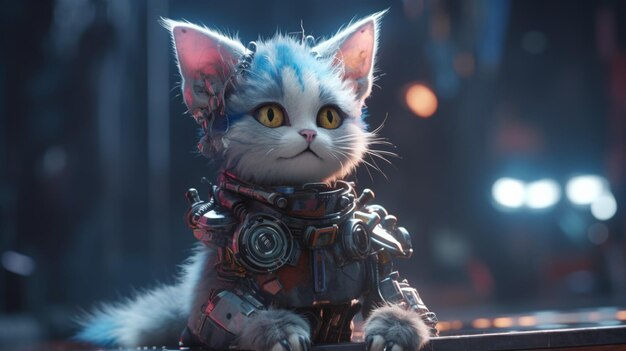 Wallpaper #2jufbpcBSWmA-tzpwY63125 Cute Cyberpunk Cat Post Apocalypse Haracter Animalgenerative AI