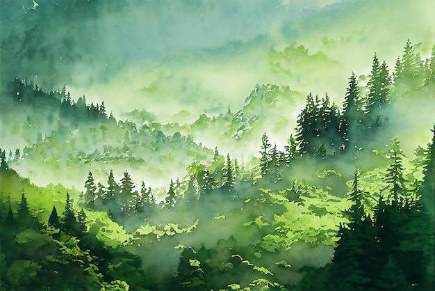 Wallpaper #d2c4EZMBSpphPi3-OPZ175 Premium Photo Background of Pine Forest in the Mountain Watercolor
