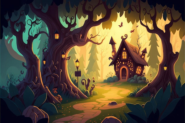 Wallpaper #lGcDC5MBSpphPi3-T9ct327 Premium Photo Background Mystical Forest Illustration Cartoon Style