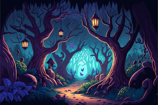 Wallpaper #lGcDC5MBSpphPi3-T9ct276 Premium Photo Background Mystical Forest Illustration Cartoon Style