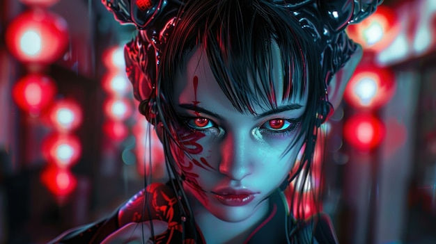 Wallpaper #CzsjbZcBSWmA-tzpuI6L74 Premium Photo Asian Cyber Girl Face Character Possessed Demon
