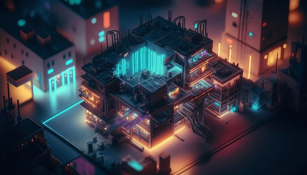 Wallpaper #13Qow44B_8f4nGFa7m8z15 Premium Photo 3D Isometric of Sci Fi Cyberpunk City with Glowing Neon