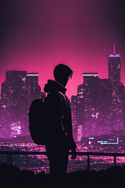 Wallpaper #in1s9I4Bnwiau_P6WQ9f20 Premium Photo Glowing Cyberpunk Cityscape Silhouette AI Generated
