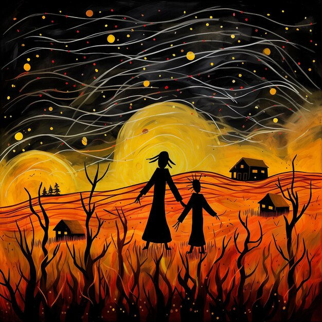 Wallpaper #1neqJpMB-pgBXx6036I4260 Premium AI Image Abandoned Barn Animated Scarecrows Among Glowing