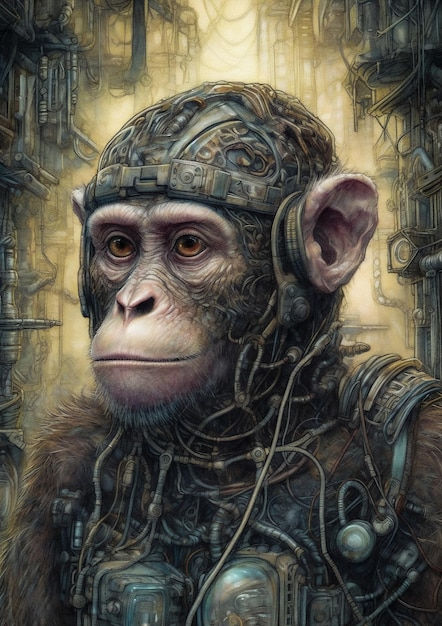 Wallpaper #_4tncpcBcm9NJah-ZnNf42 Premium AI Image Illustration of a Cyberpunk Monkey in a Fictional