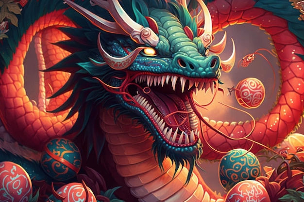 Wallpaper #6WeyDJMBSpphPi3-DN-t54 Illustration of Traditional Chinese Dragon AI Generated Premium AI